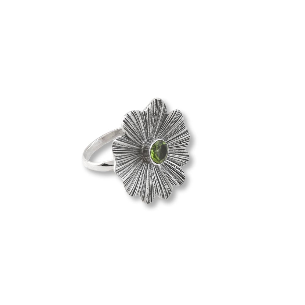 Peridot Flower Silver Ring