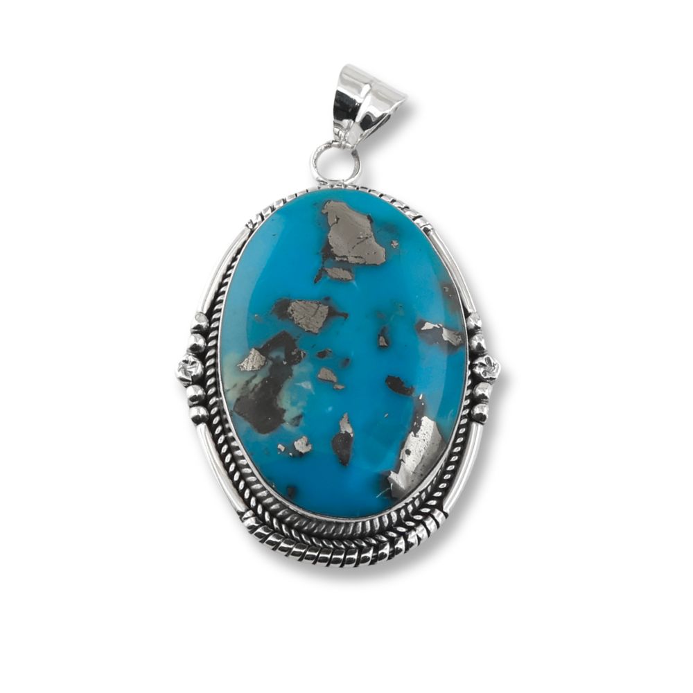 Big Turquoise Stone Silver Pendant