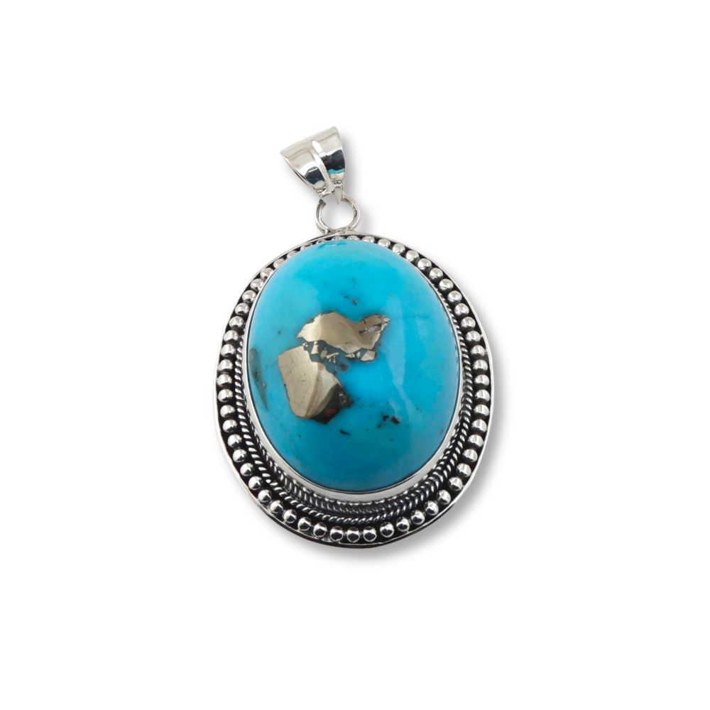 Make a statement with our Big Turquoise Stone Pendant. This bold and stunning piece is handcrafted for a unique look. Shop our exquisite jewelry collection now
